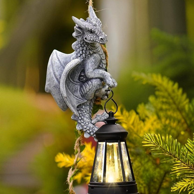 Philodwell Dragon Outdoor Statue with Solar Lantern: Resin Decor for Garden Patio Yard Wall Decoration - Ideal Gardening Gifts for Mom Grandma Women