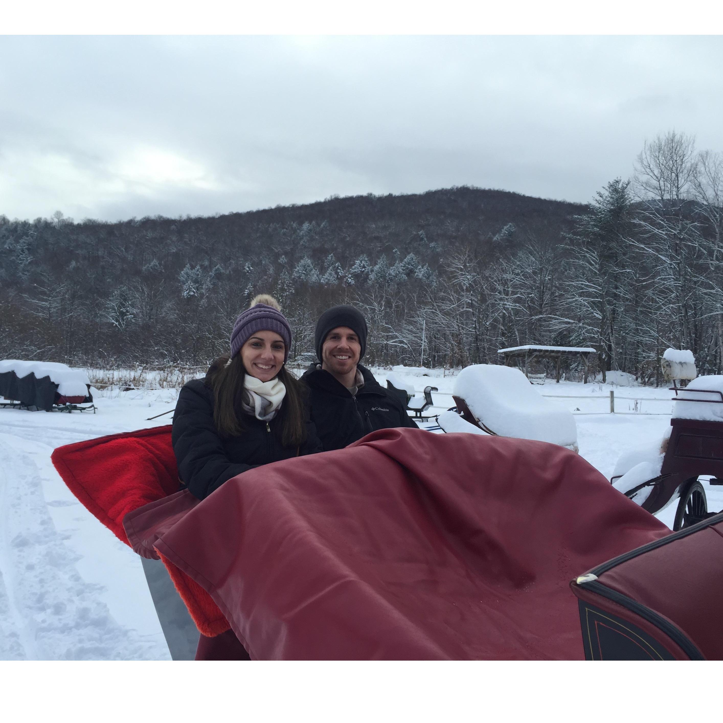 Enjoying a Vermont sleigh ride!