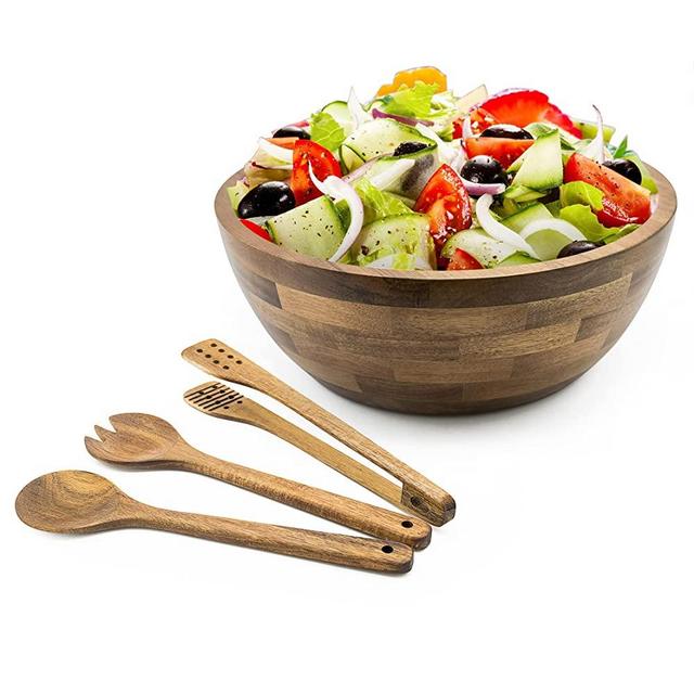 Pak Wooden Salad Bowl Set, Salad Bowl, Large Salad Bowls, Large Wooden Bowls, Salad Mixing Bowl, Wood Serving Bowl, Wood Salad Bowl Set, Salad Bowls Large, Wooden Salad Bowl Sets with Serving Utensils