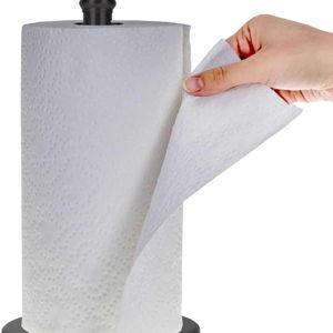 Paper Towel Holder Countertop, Standing Paper Towel Roll Holder for Kitchen Bathroom, with Weighted Base for One-Handed Operation (Black)