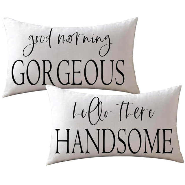 Couple Throw Pillow Covers“Good Morning Gorgeous” “Hello There Handsome” Romantic Pillowcases, Valentine Season Decor Rectangle Cushion Covers 2Pack for Anniversary,Valentine's Day Gift(White)