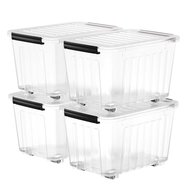 Nazhura 97 Quart Plastic Storage Bin, Stackable and Nestable Storage Boxes with Lids and Secure Latching Buckles, Large Storage Container (Clear, 97Quart-4Pack)