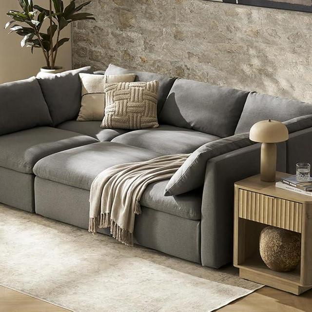 mopio Oversized Modular Sectional Sofa with Fully Removable Covers and Storage, Convertible U & L Shaped Sectionals, Modern Cloud Couch with Ottoman Chaise (Stone Gray Fabric, 6 Seats, Sleeper)