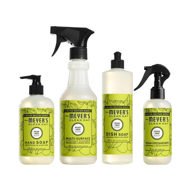 MRS. MEYER'S CLEAN DAY Pear Tree Scent, Room Freshener 8 Fl Oz, Multi-Surface Cleaner 16 Fl Oz, Liquid Hand Soap 12.5 Fl Oz, Liquid Dish Soap 16 Fl Oz, 1 CT (Variety Pack)