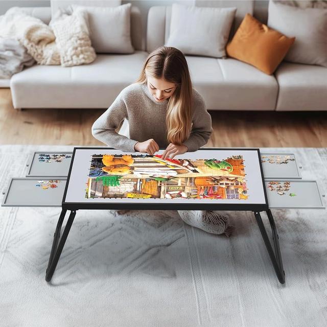 Puzzle Table 1500pcs,Jigsaw Puzzle Table Metal,Puzzle Table with Drawers,Puzzle Board with Legs,Grey and Black Color,Puzzle Tables for Adults with Drawers,Jigsaw Puzzle Board with Drawers