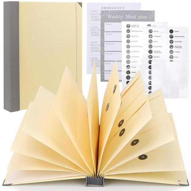 Document Organizer Folio, Folio Folders with Pockets, in Case I Go Missing Binder, Labelled Expandable Pockets, Birth Certificates, Estate Planning, Anti-Lost Binders, Yellow