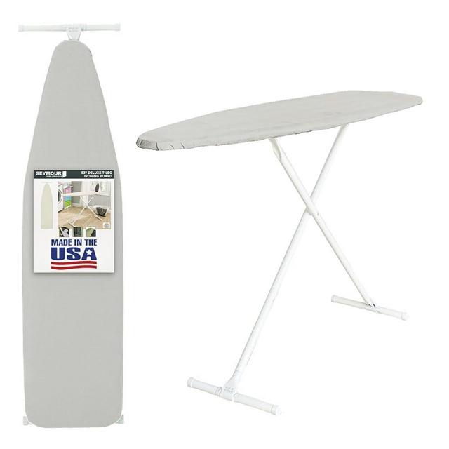 Ironing Board Full Size; Made in USA by Seymour Home Products (Space Grey) Bundle Includes Cotton Cover + Pad | Iron Board w/Steel T-Legs Adjustable Tabletop up to 35" High; Perforated Top Steam Flow