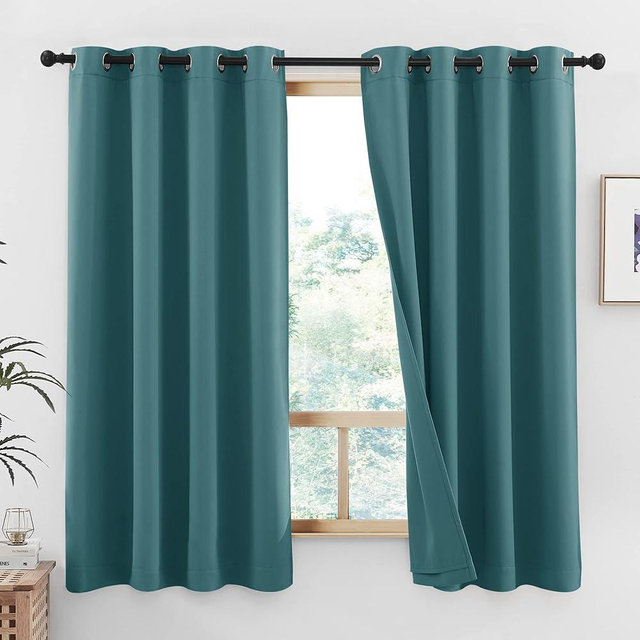 NICETOWN 100% Blackout Curtain Panels, Thermal Insulated Same Color Liner Curtains for Nursery Room, Noise Reducing Cold Blocking Drapes for Windows (Set of 2, Sea Teal, 52-inch Wide by 63-inch Long)
