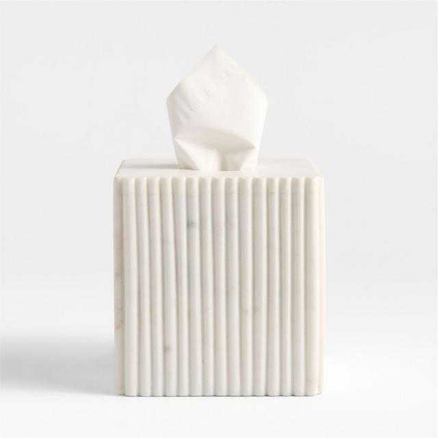 Carmen Fluted White Marble Tissue Box