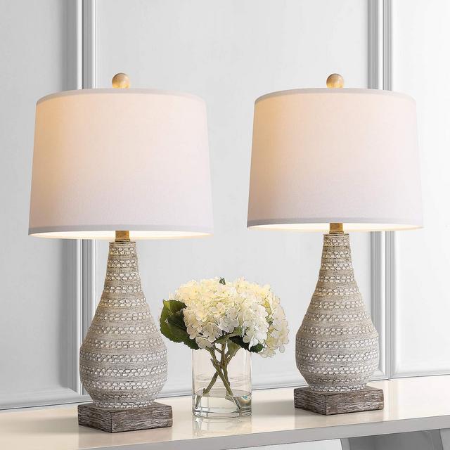 BOBOMOMO Rustic Retro 24.8'' Farmhouse Table Lamp Set of 2 for Bedroom Living Room Traditional Nightstand Lamps with White Fabric Shade
