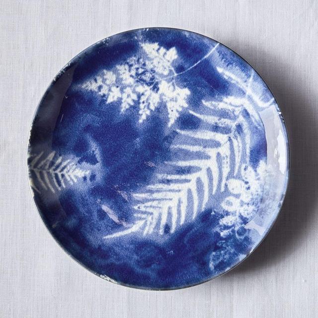 Inverted Botanical Salad Plate, Blue Fern, Set of 4
