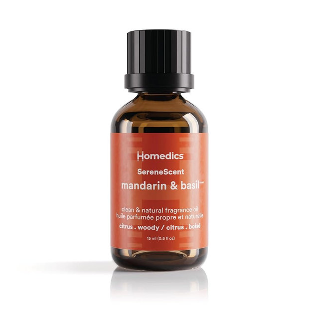 Homedics SereneScent Waterless Diffuser Oil Refill — Mandarin Basil (15ml). Compatible with Compact SereneScent Diffusers. Fresh Citrus & Herb Home Fragrance. Plug & Play