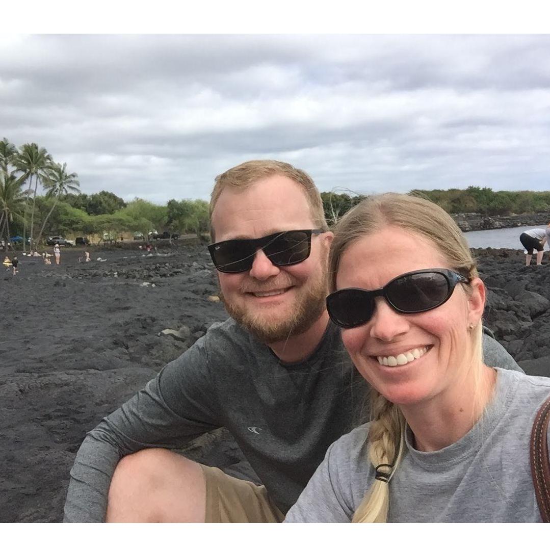 Black sand beach in Hawaii on our trip in January