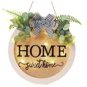 Welcome Sign for Front Door, Farmhouse Welcome Wooden Door Hanger