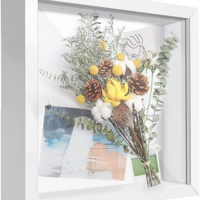 TouYinger 8x8 Shadow Box Frame Display Case with Letter Stickers, Display Case Box for Memorabilia, Baby Items, Wedding Memories, Crafts, Tickets and Photos (White, 8x8)