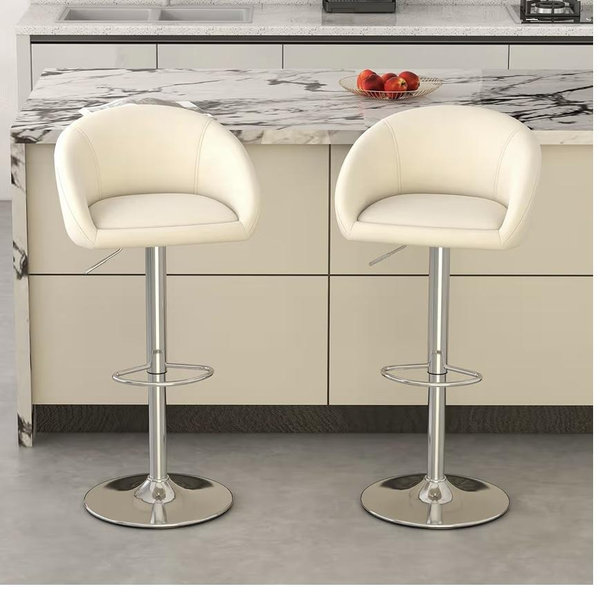 Fashionom Bar Stools Set of 2, Modern Velvet Swivel Barstools Adjustable Counter Height Island Chair with Silver Metal Base Footrest for Home Kitchen Pub, Beige