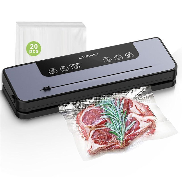 CKemu Food Vacuum Sealer Machine, 8-in-1 Food Sealer, Compact Design, 10s Sealing, Dry, Wet, Seal, Double Seal Mode, Built-in Cutter, with 20 Vacuum Bags
