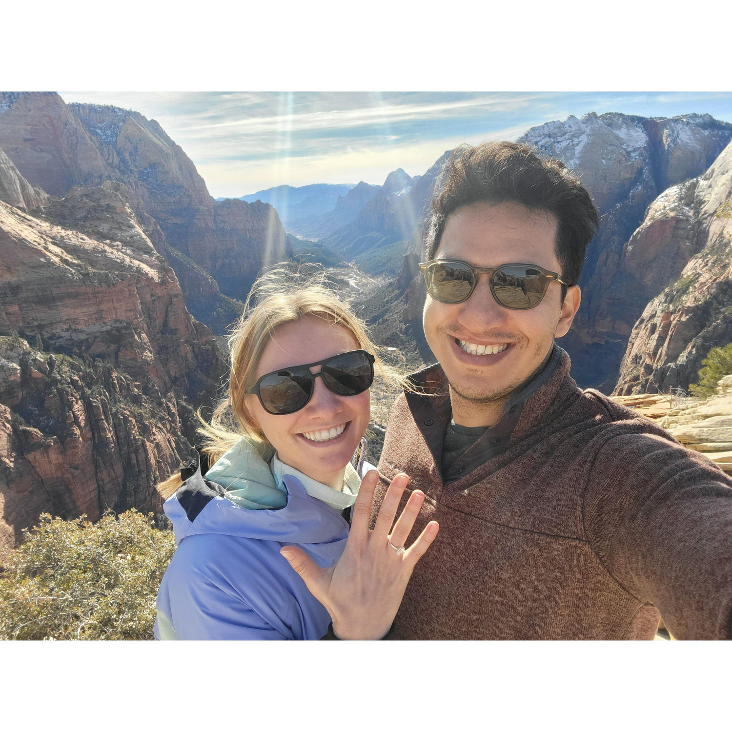 Emmanuel proposed in Zion National Park on January 28, 2024, at the top of Angel's Landing.