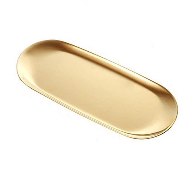 Gold Decorative Tray(12 Inch) - Hand Towel Storage Tray, Jewelry Tray,Stainless Steel,Oval