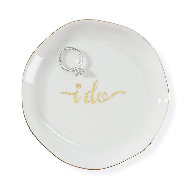 HOME SMILE I Do Ring Dish,Engagement Engaged Wedding Bridal Gifts for Newly Engaged Friend,Daughter, Sister,Newlyweds,BFF,Ceramic White