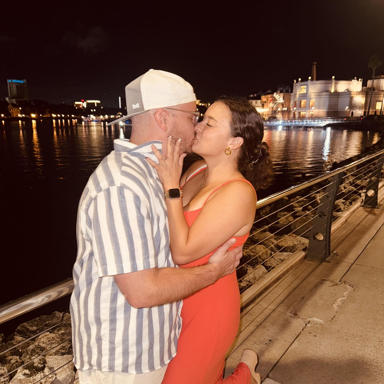 The night we got engaged! Right in front of a hot air balloon, next to the water, in Disney Springs. Just us two!