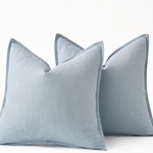 MIULEE Decorative Linen Euro Sham Pillow Covers 26x26 Light Blue Boho FarmhouseNeutral Couch Throw Pillows for Bed Pack of 2 Accent Coastal Modern Pillowcase Summer Sofa Livingroom Home Decor