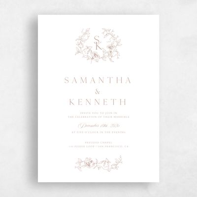 Latte, White Wedding Invitation - Plumeria Classic