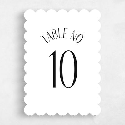 White Scalloped Wedding Table Number - Lark