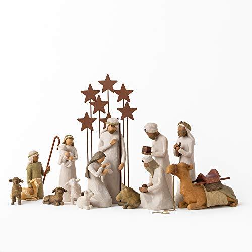 Willow Tree Nativity Starter Figures with The Three Wisemen Plus Metal Star Backdrop, 14-Piece Set