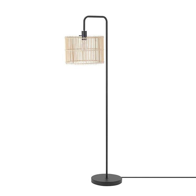 Globe Electric Barden 58" Floor Lamp, Matte Black, Bamboo Shade, On/Off Rotary Switch on Socket
