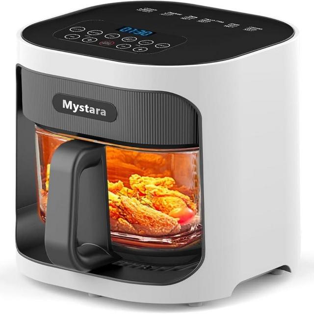 Glass Air Fryer, Digital control panel, 4.5QT Glass Bowl, Hot Air Circulation Technology, Precise Temperature Control, Dishwasher Safe, Transparent and Easy-to-clean Containers(White)