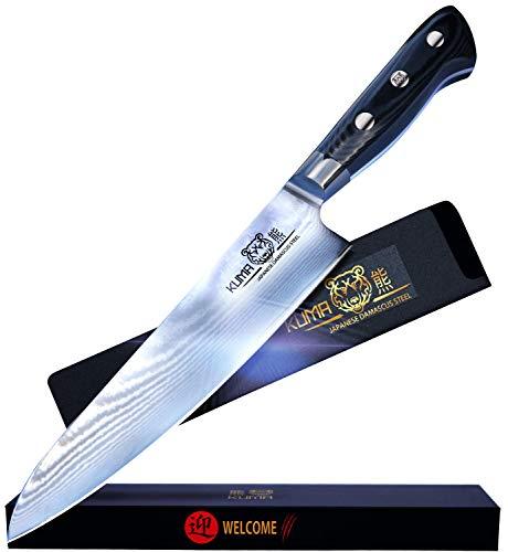 KUMA Professional Damascus Steel Knife – 8 inch Chef Knife with Hardened Japanese Carbon Steel - Stain & Corrosion Resistant Blade - Balanced Ergonomic Handle & Sheath – Safe, Easy Meal Prep