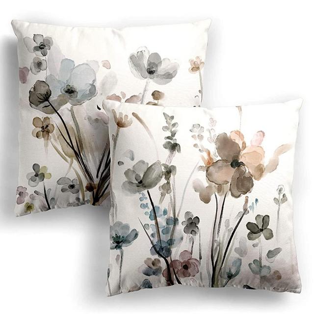 Flower Throw Pillow Covers 18x18 Set of 2, Flowers Pillow Cushion Cases, Modern Decorative Square Pillowcases for Sofa Couch Bedroom Living Room Car
