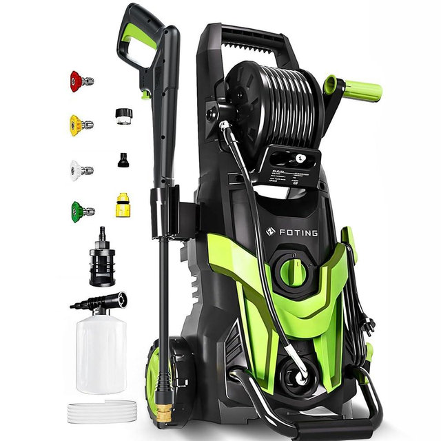 FOTING Power Pressure Washer with 4 Quick Connect Nozzles,Inlet Hose & Filter, Foam Cannon for Cars/Fences/Driveways/Patios/Home Cleaning(Green)