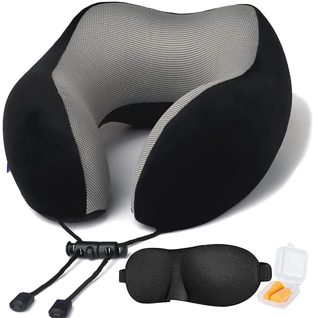 Travel Pillow,Travel Neck Pillows for Sleeping,100% Pure Memory Foam Soft Comfort & Support Pillow for Airplane/Car/Office&Home Rest Use-Black