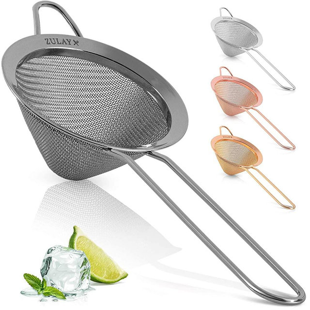 Zulay Stainless Steel Small Strainer - Effective Cone Shaped Cocktail Strainer For Cocktails, Tea Herbs, Coffee & Drinks - Fine Mesh Strainer That Is Rust Proof & Great As A Tea Strainer (Black)