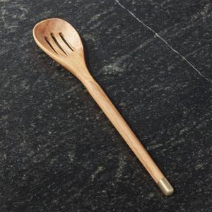 Acacia Gold Rim Wood Slotted Spoon