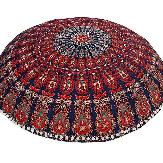 ANJANIYA - 32" Peacock Mandala Bohemian Yoga Meditation Floor Pillow Cover Comfortable Home Car Bed Sofa Cushion Couch Seating Large Zipped Throw (Blue Orange, 32" Round)