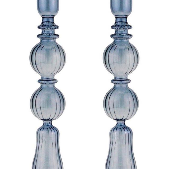 Set-Of-Two Tall Glass Candle Sticks