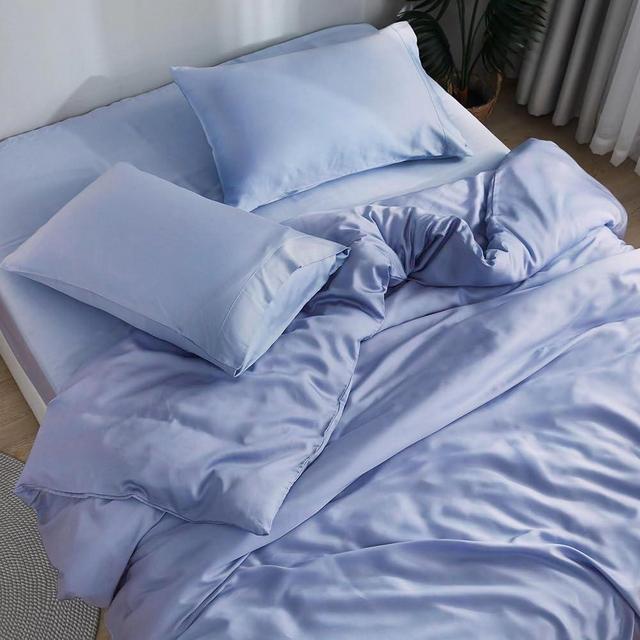 DOZ Sheet Set, 100% Viscose derived from Bamboo, Organically Grown, Buttery Soft, Cooling Sheets, High GSM, Deep Pockets - 4pc - 2 Pillowcases 1 Fitted 1 Top Sheet (Sky, King)