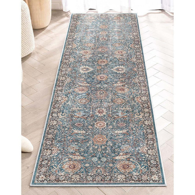 Well Woven Asha Collection Elegant Teal Blue Oriental 2x7 Runner Rug Perfect for Hallway or Entryway Ideal for High-Traffic Areas with Vintage-Inspired Low Pile