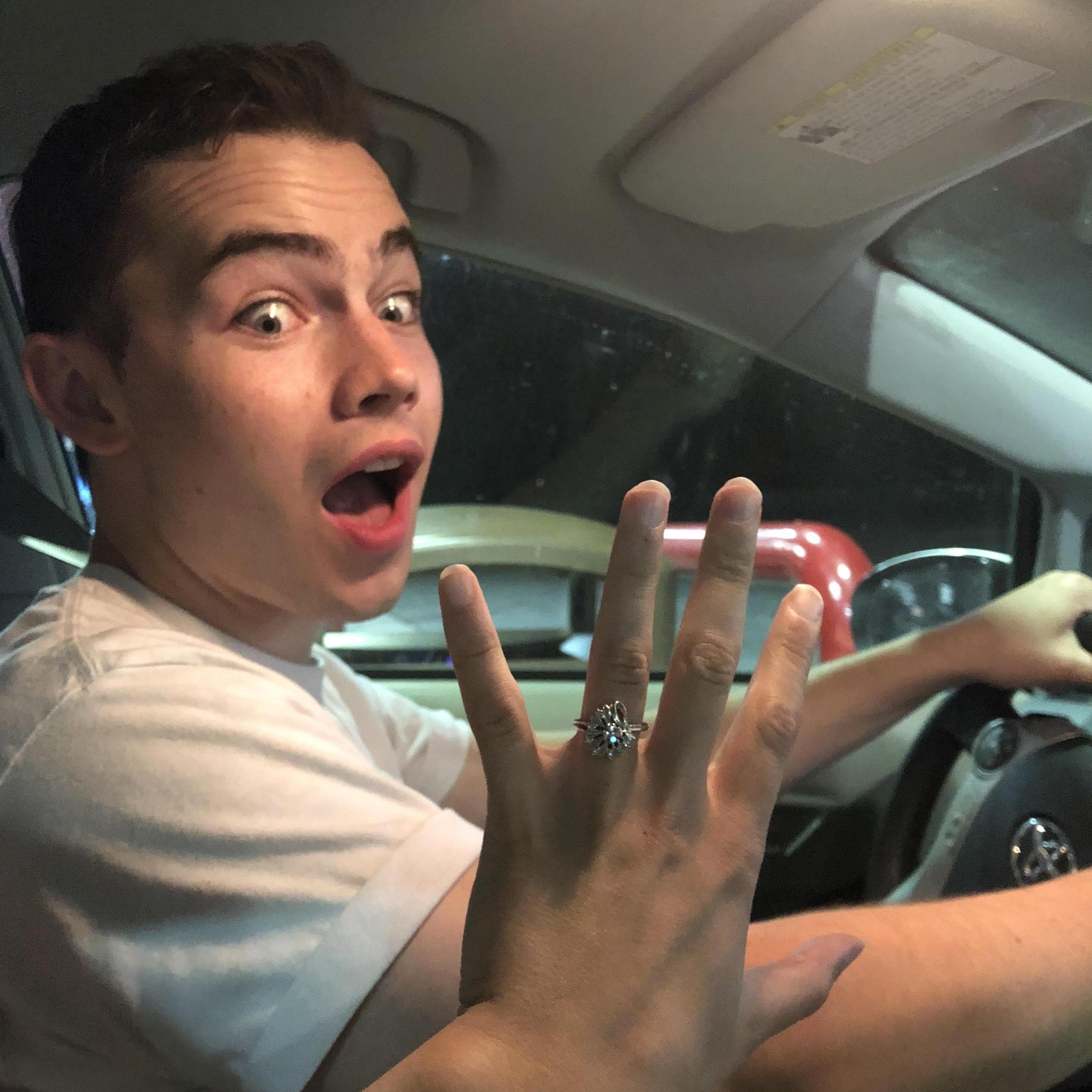 The night we got engaged...first time driving with a rock on my finger