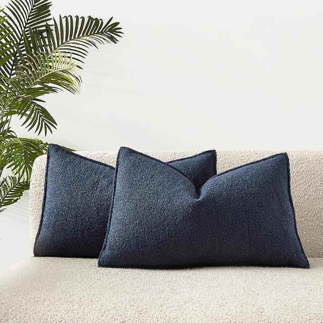 JUSPURBET Navy Blue Boucle Lumbar Throw Pillow Covers 16x24 inch Set of 2 for Couch Bedroom Sofa Living Room Decorative Soft Thick Textured Cushion Covers with Hidden Zipper