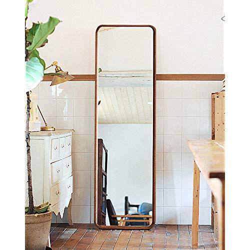 TinyTimes 63"×18" Wood Framed Full Length Mirror, Floor Mirror with Stand, Beech, Rounded Corner, Rustic Mirror, Free Standing or Wall Mounted, for Bedroom, Living Room, Dressing Room - Brown