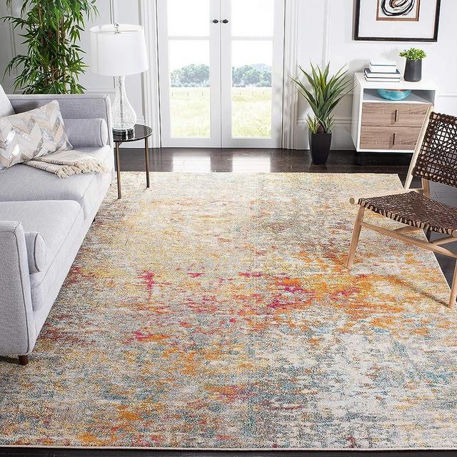 SAFAVIEH Madison Collection Area Rug - 9' x 12', Grey & Turquoise, Modern Abstract Design, Non-Shedding & Easy Care, Ideal for High Traffic Areas in Living Room, Bedroom (MAD460G)