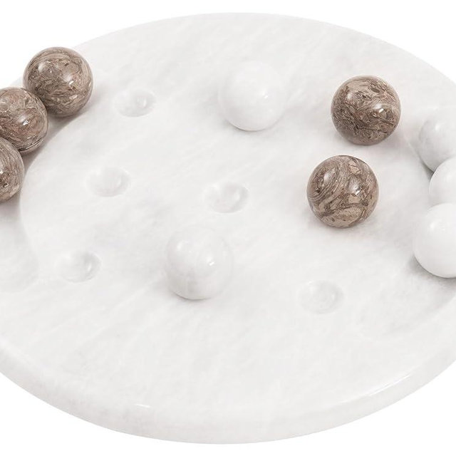 Radicaln Marble Tic Tac Toe Game White & Oceanic 10" Inch Handmade Board Games for Adults - Table Top Living Room Decor Fun Game - Room Décor
