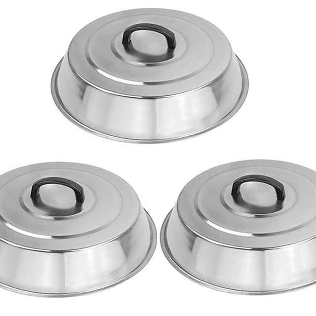 ZBXFCSH 3 Sets BBQ Accessories 12 Inch Round Stainless Steel Basting Cover - Cheese Melting Dome and Steaming Cover, Best for Blackstone Camp Chef Flat Top Griddle Grill Cooking Indoor or Outdoor