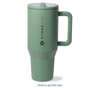 HydroJug Traveler - 32 oz Water Bottle with Handle & Flip Straw - Fits in Cup Holder, Leak Resistant Tumbler-Reusable Insulated Stainless Steel & Rubber Base - Gifts for Women & Men, Sage
