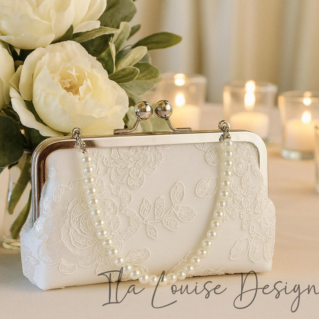 White Bridal Clutch, White Satin Bridal Clutch, White Bridal Purse, Lace Purse