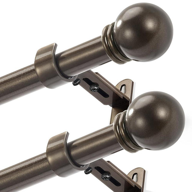 AMZSEVEN Curtain Rods for Windows 16 to 48 Inches, Curtain Rod Max Adjustable Length of 60 IN, 6/8" Diameter Drapery Rods Round Finials, Brown, Pack of 2